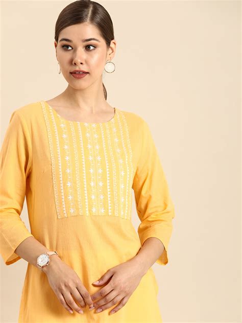 Buy Anouk Women Mustard Yellow Ethnic Motifs Yoke Design Thread Work