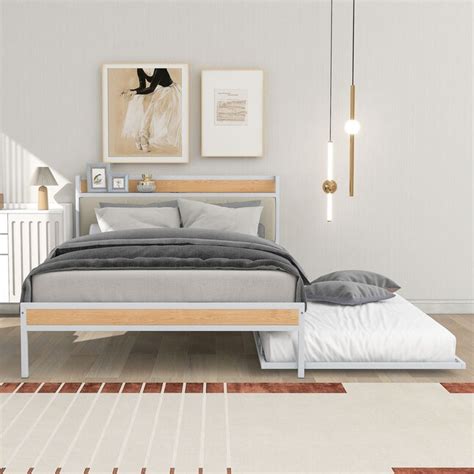 BESTCOSTY Modern White Full Platform Bed with Trundle and USB Port at Lowes.com