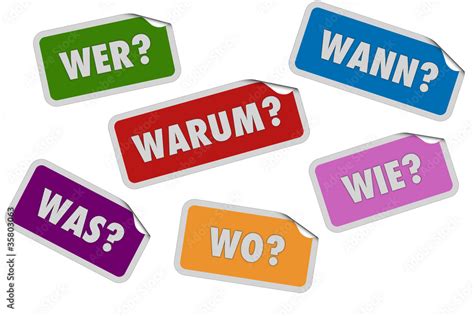Sticker Set bunt curl oben W-Fragen Stock-Illustration | Adobe Stock