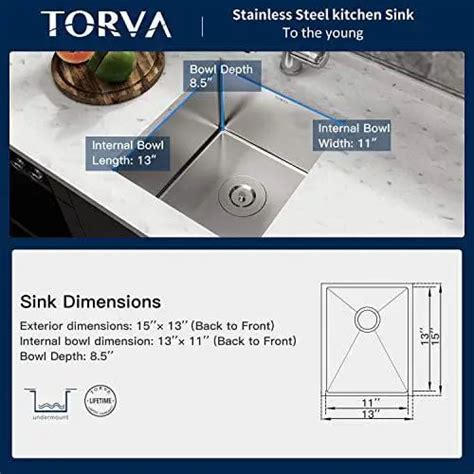 Bar Sink Torva 13 X 15 Inch Undermount Kitchen Sink 16 Gauge Stainle