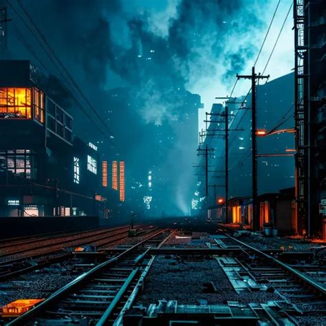 Derelict Train Industrial City Cyberpunk Setting V