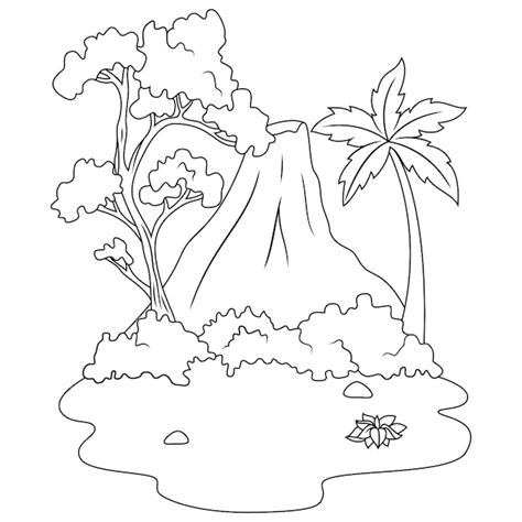 Premium Vector Hand Drawn Of Volcano Mountain Line Art