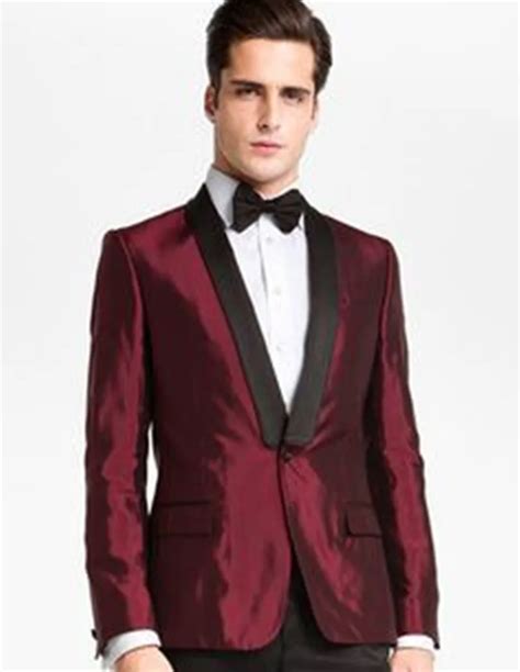 Burgundy Tuxedo Jacket Shiny Wine Red Black Tuxedo Groom Wear Suits