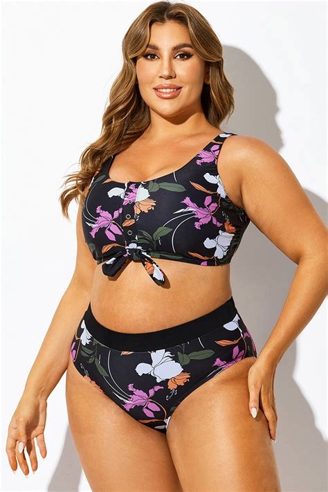 Plus Size V Neck Floral Print Bikini Top Meet Curve Meet Curve