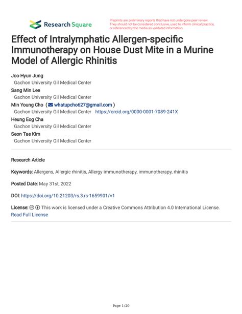 Pdf Effect Of Intralymphatic Allergen Specific Immunotherapy On House