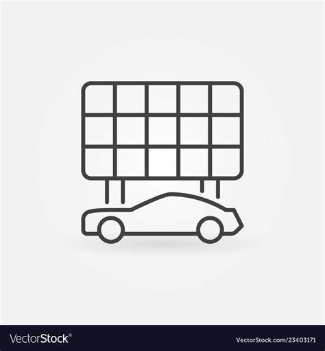 Electric Car With Solar Panel Outline Icon Vector Image