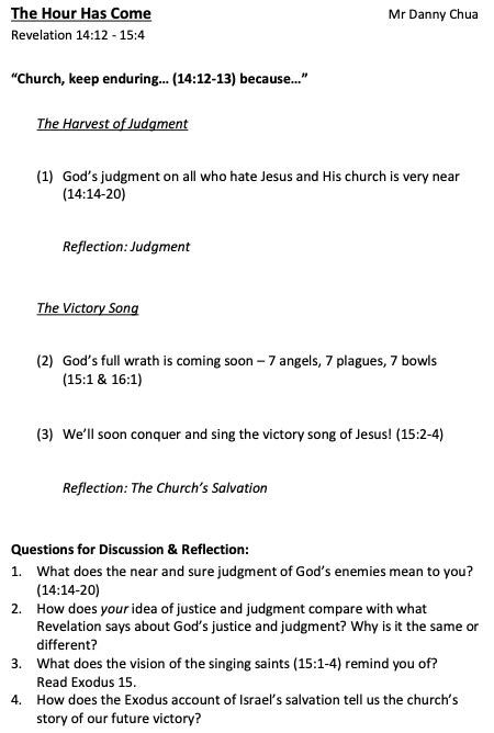 Sermon Notes Mar Zion Bishan Bible Presbyterian Church