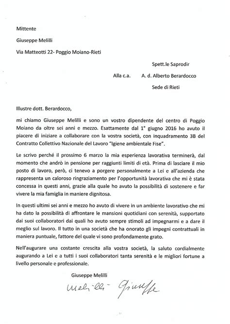 Attestazione Di Stima E Riconoscenza Per Pensionamento Sig Giuseppe