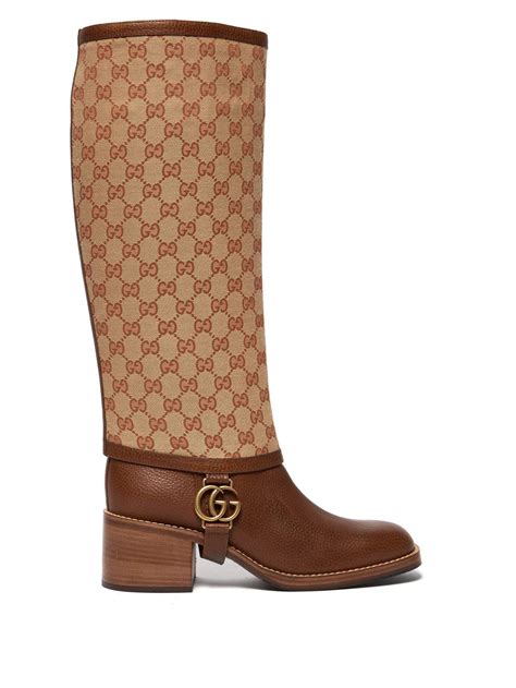 Gucci Leather Boot With Gg Gaiter In Natural Lyst