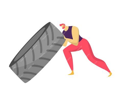 Premium Vector | Woman pushing a large stone demonstrating effort and