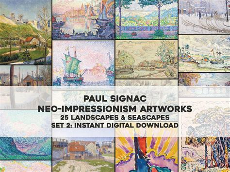 25 Paul Signac Pointillism Post Impressionist Paintings HQ Image Bundle Printable Wall Art ...