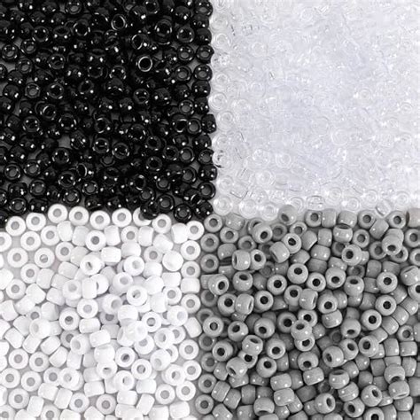 Upins 1200pcs Bulk Pony Beads Black White Grey Transparent Round