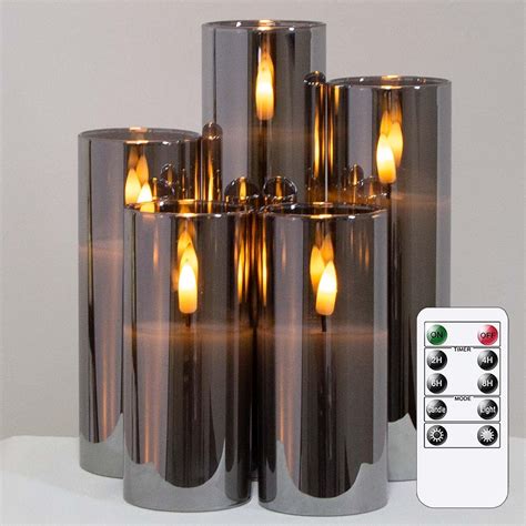 Yeelida Real Glass Grey Led Flameless Pillar Candles55 X125 125 15