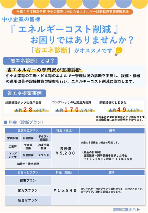 中小企業のエネルギーコスト低減につながる「省エネ補助金」と「省エネ診断」の活用について 愛媛県商工会連合会