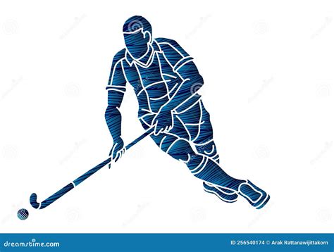 Field Hockey Sport Male Player Action Cartoon Graphic Vector Stock