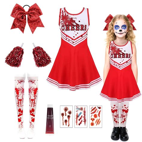 9Pcs Halloween Costumes For Kids Set, Zombie Cheerleader Costume Kids