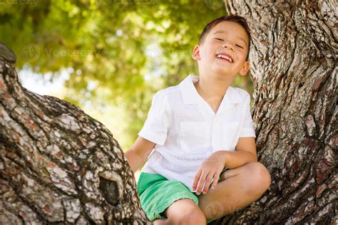 Outdoor Portrait Of A Biracial Chinese And Caucasian Boy