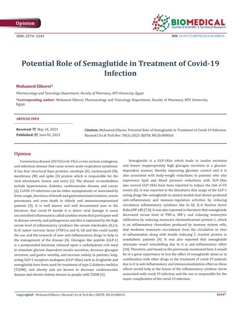 Pdf Potential Role Of Semaglutide In Treatment Of Covid Infection