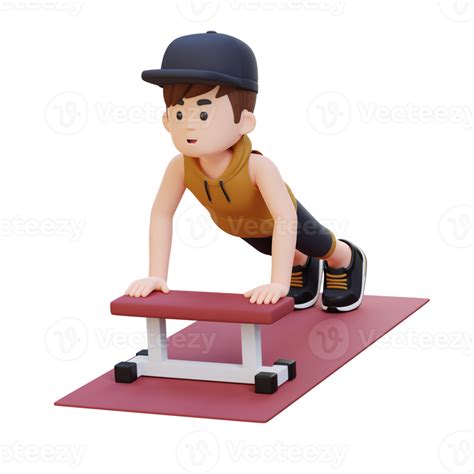 3d Sporty Male Character Performing Inline Push Up Exercise At The Gym 26470168 Png