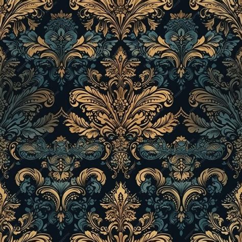 Premium AI Image | A blue and gold wallpaper with a large floral design ...