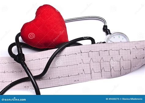 Stethoscope Red Heart And Hemopiezometer Ekg Stock Image Image Of