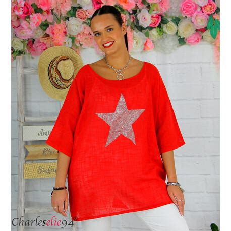 Blouse Tunique Été JANICE Étoile Femme Grandes Tailles Rouge