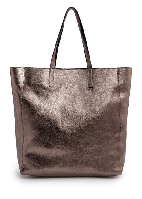 Lyst Mango Touch Metallic Leather Tote In Brown