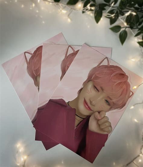 Ateez Pink Cat Seonghwa Art Print Etsy