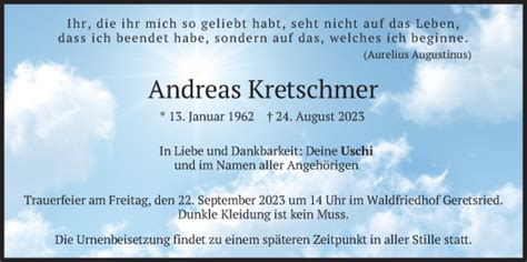 Traueranzeigen Von Andreas Kretschmer Trauer Merkur De