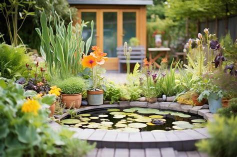 Premium Photo Garden Pond Surrounded By Edible Plants