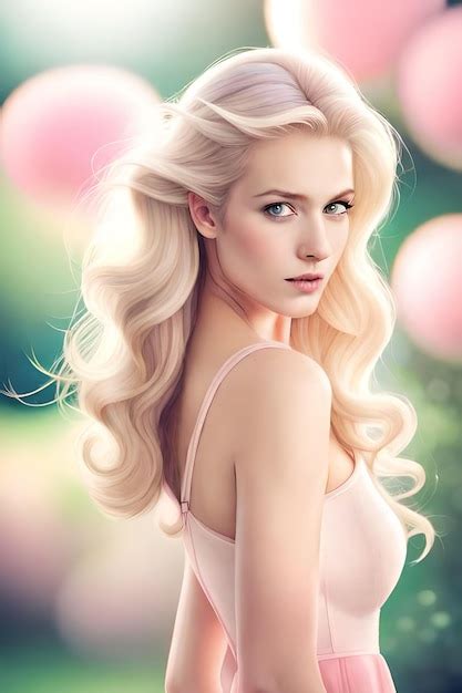 Premium AI Image A Woman With Blonde Hair And A Pink Dress