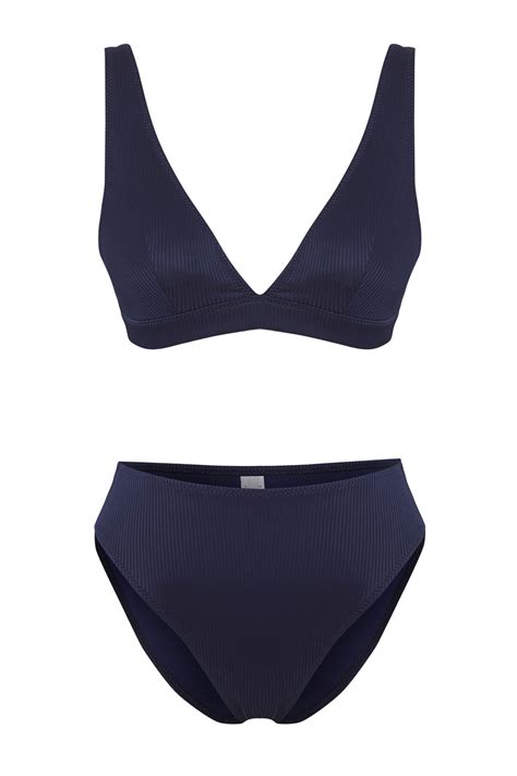 Trendyolmilla Lacivert Üçgen Dokulu Regular Core Bikini Takımı TBESS BT Fiyatı Yorumları