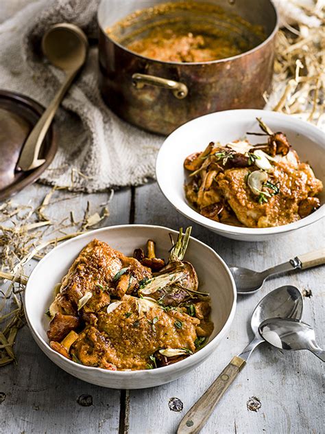 Braised Chicken With Hazelnut And Chilli Paste With A Turnip And Wild Mushroom Bake Recipe