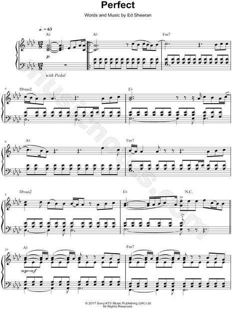 Ed Sheeran Perfect Sheet Music Piano Solo In Ab Major Download