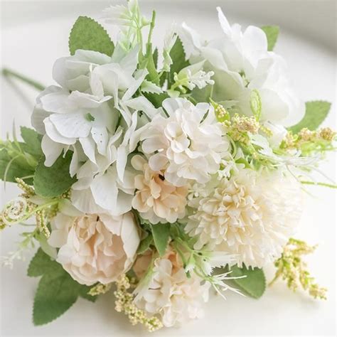 FLEUR SECHEE White Hortensia Fleurs Artificielles Pivoine Bouquet