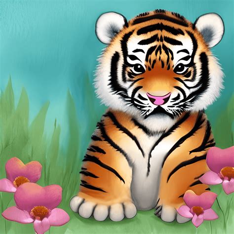 Adorable Cute Happy Baby Tiger With Dreamy Eyes Sitting Down Creative