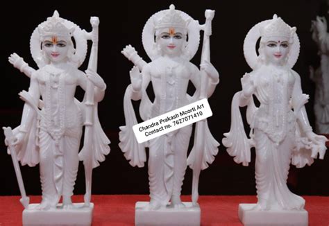 Painted Hindu White Marble Ram Darbar Statue For Worship Size 24