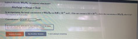 Solved Sulfuryl Chloride 90 C1 Decomposes When Heated Chegg