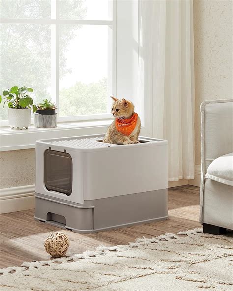 Cat Litter Box with Lid, Covered Litter Box with Top Entry, Slide-Out