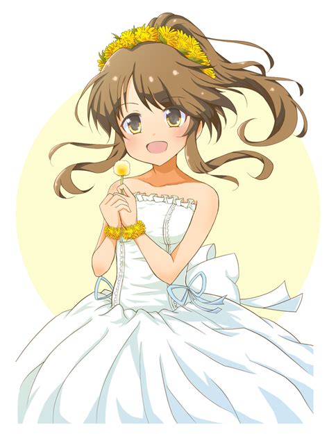 Safebooru 1girl D Bare Shoulders Brown Hair Dress Flower Idolmaster