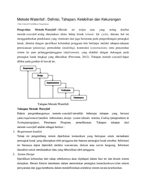 Doc Metode Waterfall Definisi Tahapan Kelebihan Dan Kekurangan