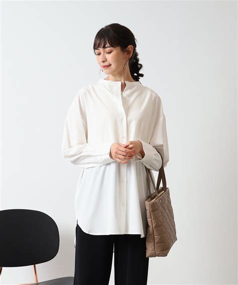 セール体型カバー着こなし自在 バンドカラーブラウス 505502383 シューラルー キューティーブロンド SHOOLARUE Cutie Blonde MAGASEEK