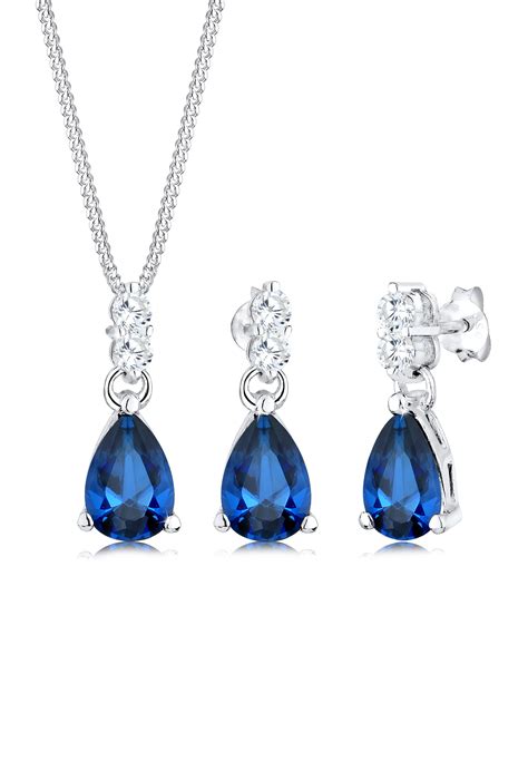 Schmuckset Saphir Blau 925er Sterling Silber Schmucksets Mit