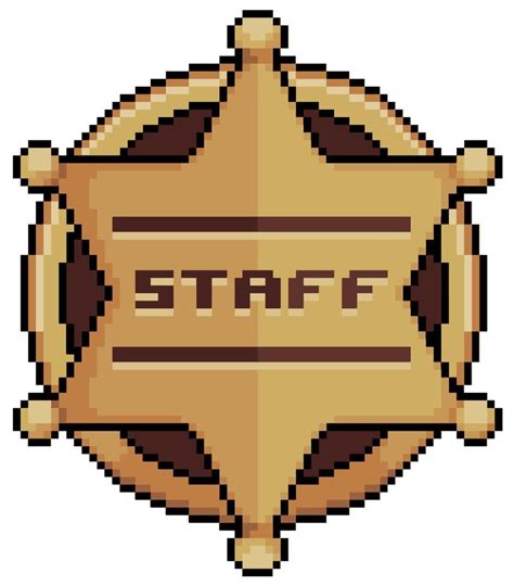 Pixel Art Staff Emblem Staff Badge Vector Icon For 8bit Game On White