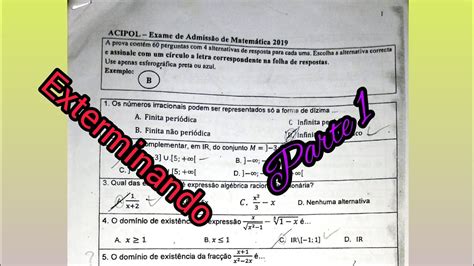 Resolução de exame ACIPOL Matemática 2019 parte 1 Nr 1 7 YouTube