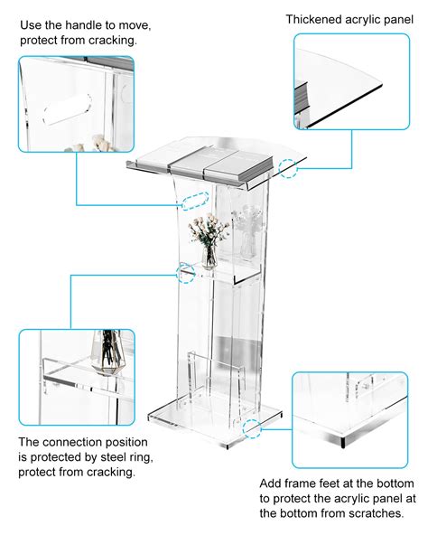 Ksacry Acrylic Clear Podium Stand With Storage Shelf Plexiglass Pulpits For Churches Conference