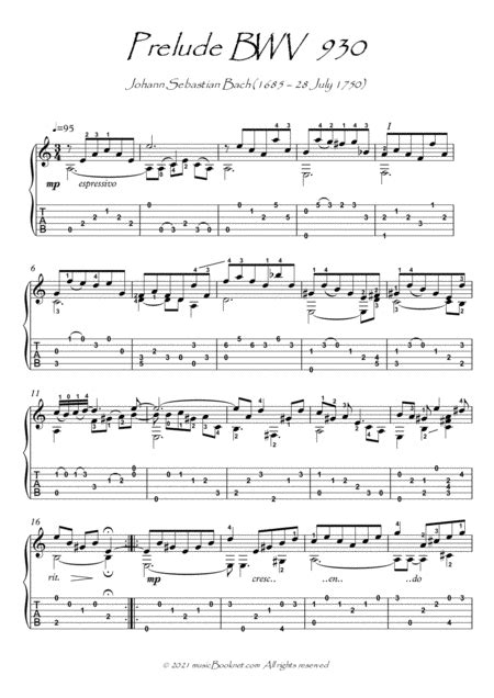 Bach For Guitar Prelude BWV 930 Guitar Solo Arr PianoSheetNow Sheet