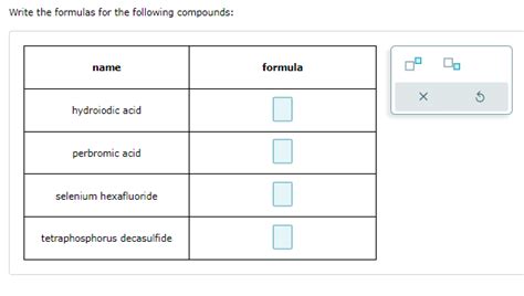 Write the formulas for the following | StudyX