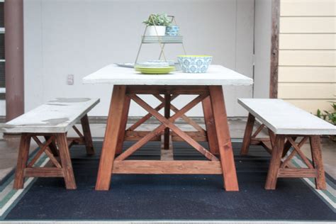 X Base Outdoor Concrete Table And Bench Set Ana White