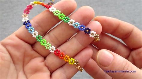 KOLAY ZARİF ŞIK PAPATYA ÇİÇEKLİ BONCUK BİLEKLİK YAPIMI FLORAL BEAD